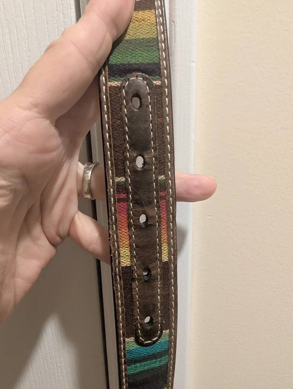 Noona Multicolor Serape Stripe Belt with Silver Floral Engraved Buckle